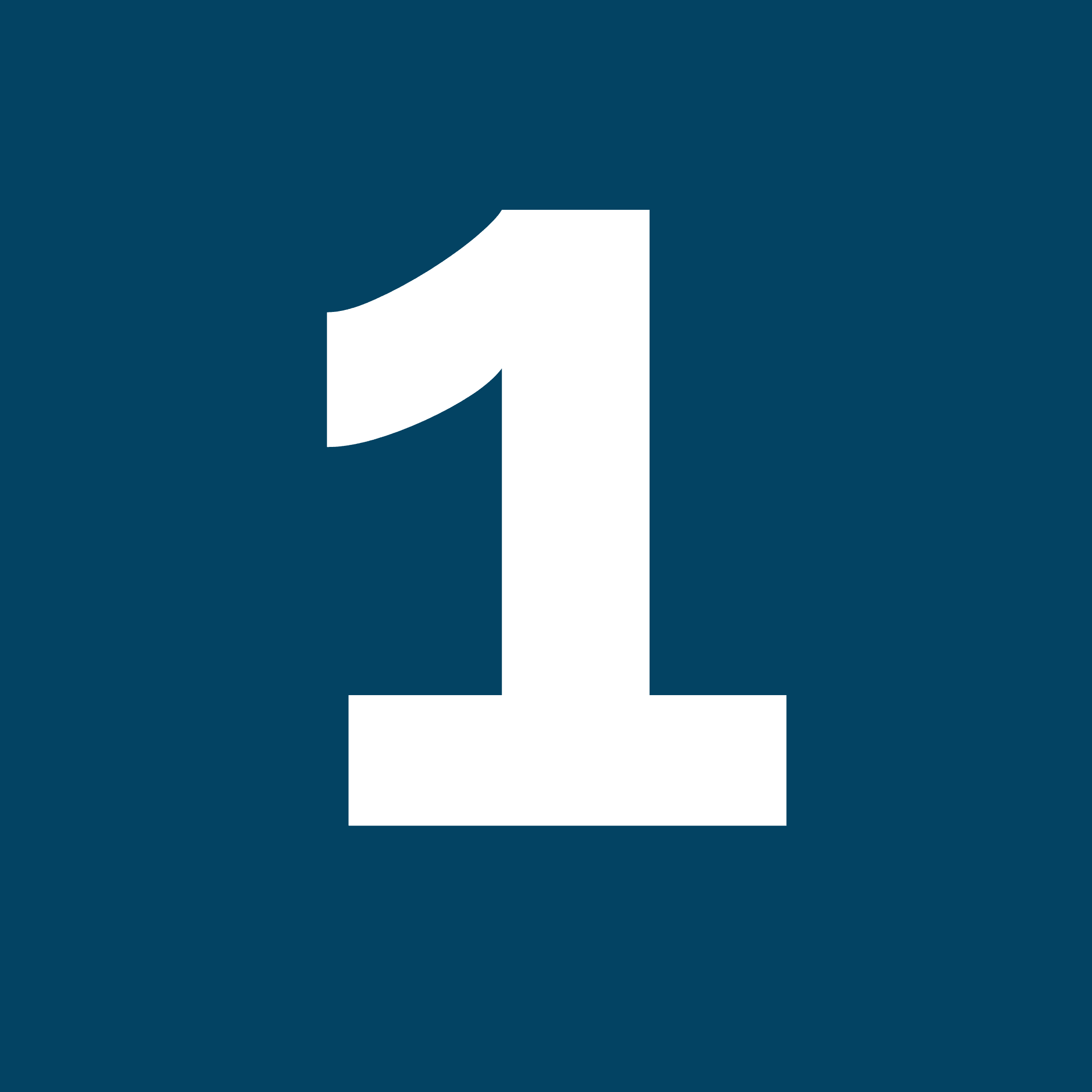 1 White number one on a solid blue background.