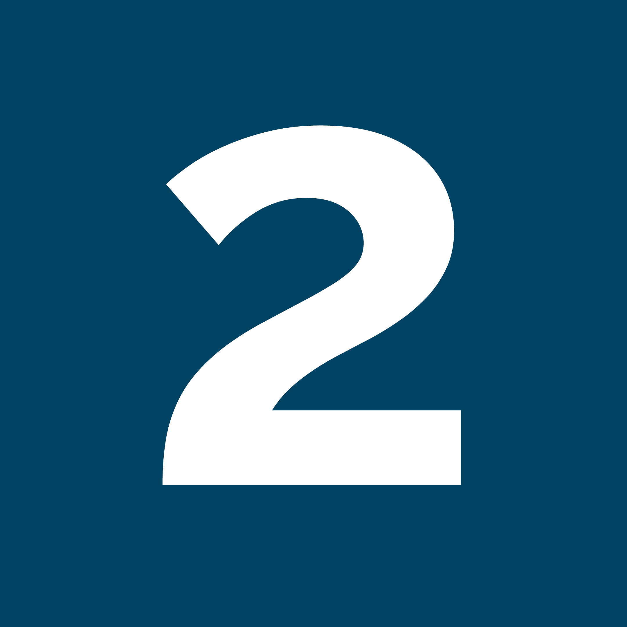 2 The image shows the number 2 in white on a solid navy blue background.