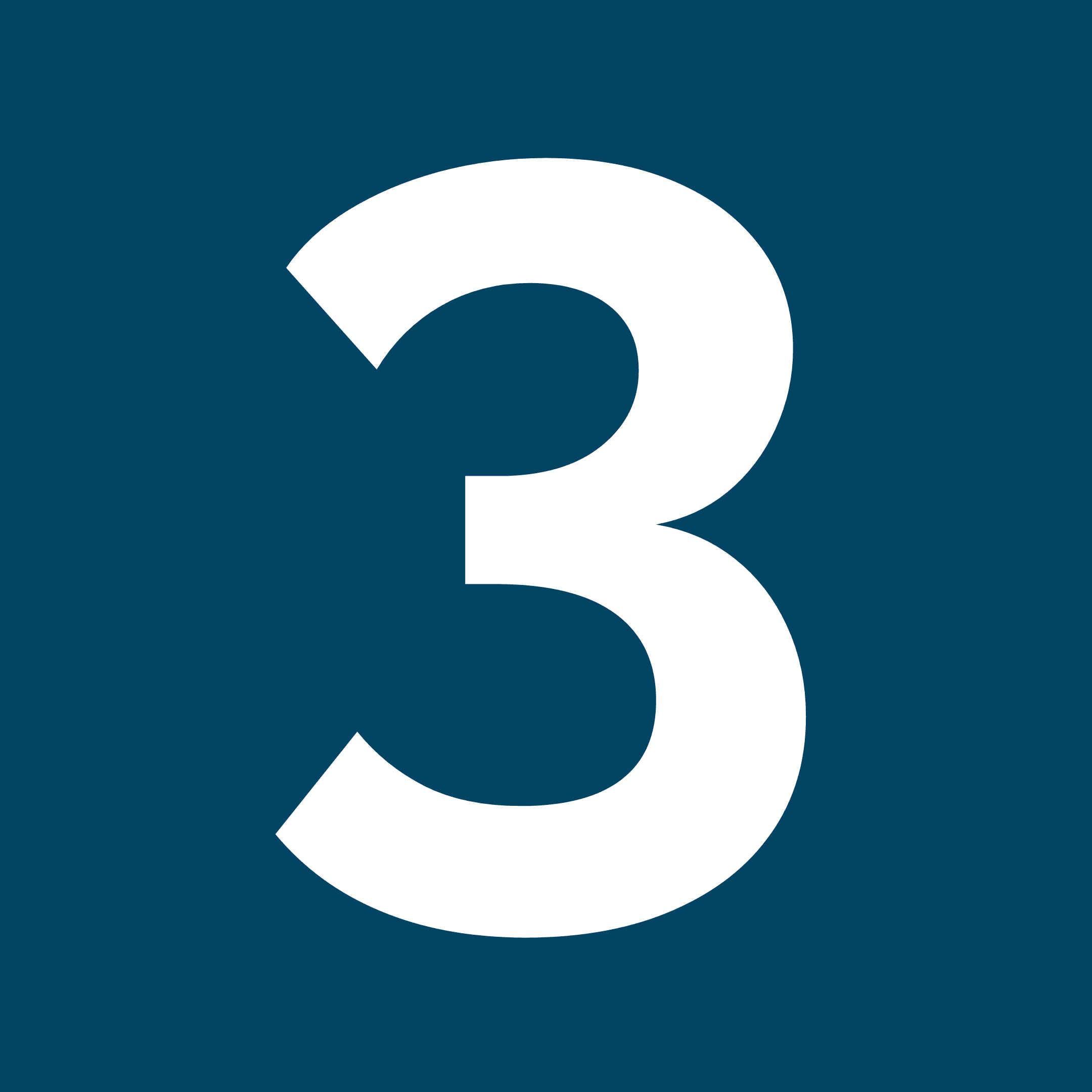 3 The image shows a large white number three centered on a dark blue background.