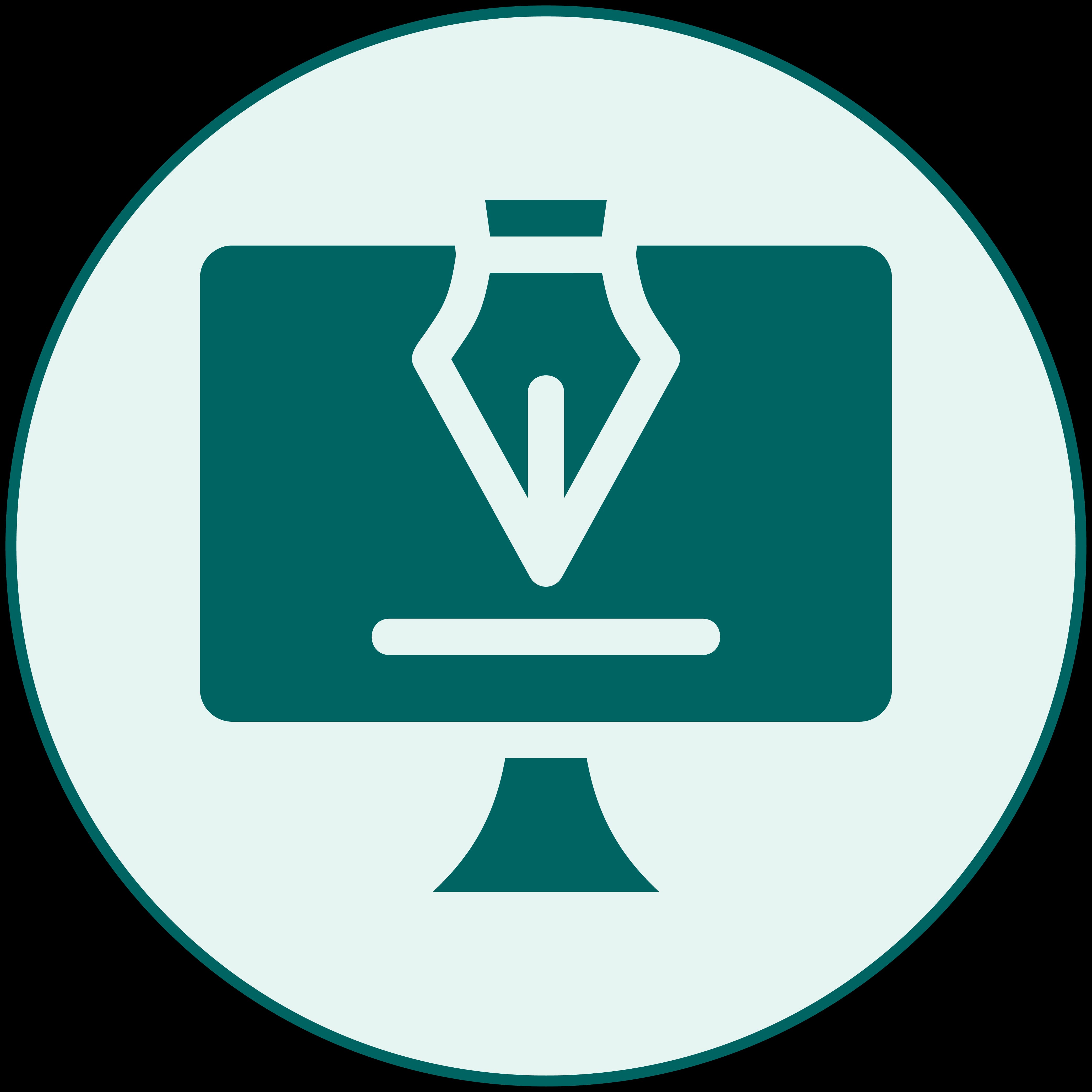 Icon depicting a stylized computer monitor with a pen nib design in the center, symbolizing digital design or graphic illustration.